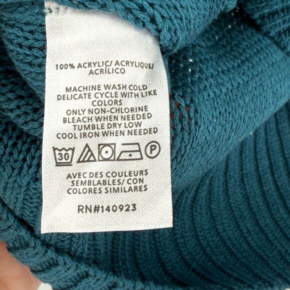 Loft Textured Stitch Henley Sweater Long Sleeve V-Neck Teal Women Large NWT - Picture 5 of 7
